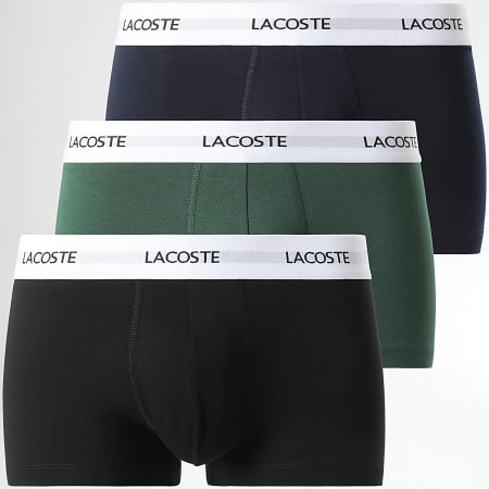 Lacoste - Lot De 3 Boxers Classic Bleu Marine Noir Vert Bouteille