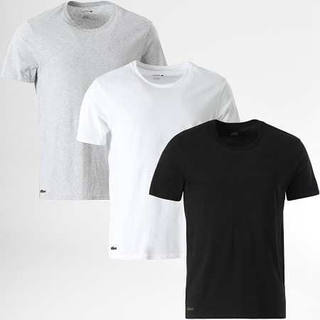 Lacoste - Lot De 3 Tee Shirts Logo Brodé Crocodile Noir Blanc Gris Chiné