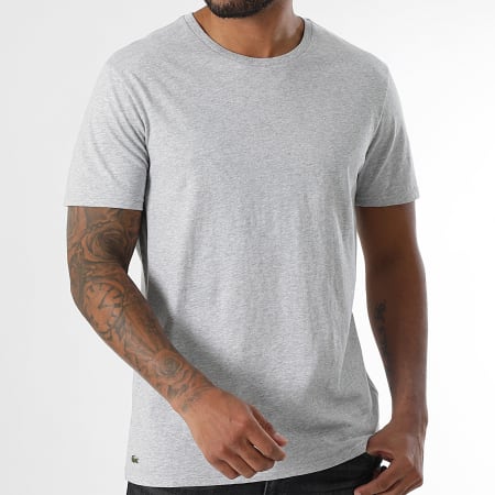 Lacoste - Lot De 3 Tee Shirts Logo Brodé Crocodile Noir Blanc Gris Chiné