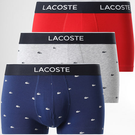 Lacoste - Lot De 3 Boxers Classic Bleu Marine Gris Chiné Rouge