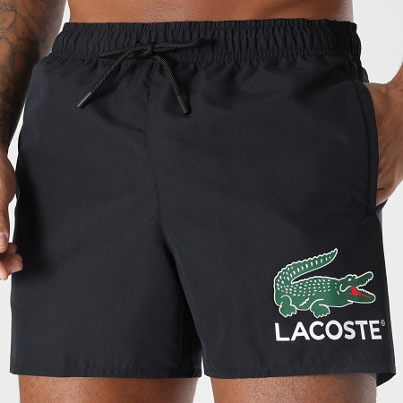 Lacoste - Short De Bain Court Imprimé Crocodile Noir