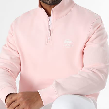 Lacoste - Sweat Col Montant Zippé Classic Fit Logo Crocodile Rose