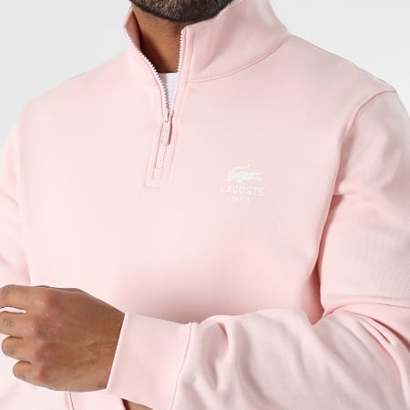 Lacoste - Sweat Col Montant Zippé Classic Fit Logo Crocodile Rose