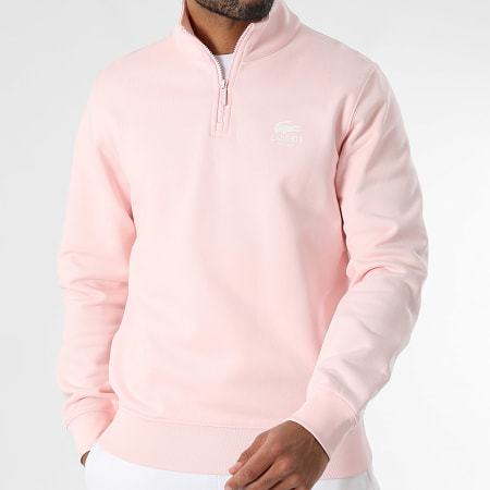 Lacoste - Sweat Col Montant Zippé Classic Fit Logo Crocodile Rose