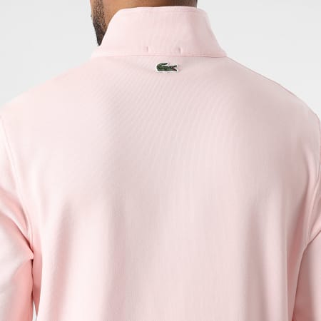 Lacoste - Sweat Col Montant Zippé Classic Fit Logo Crocodile Rose