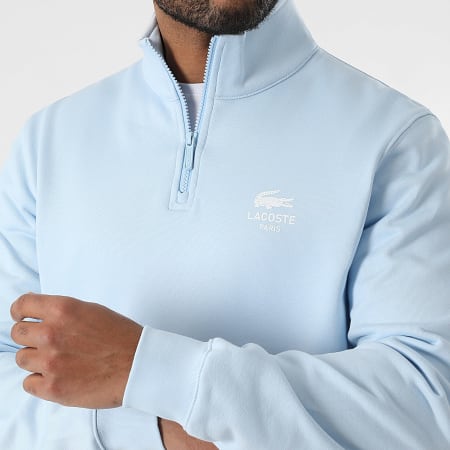 Lacoste - Sweat Col Montant Zippé Classic Fit Logo Crocodile Bleu Clair