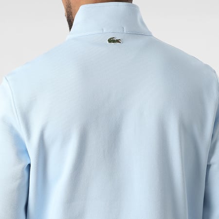 Lacoste - Sweat Col Montant Zippé Classic Fit Logo Crocodile Bleu Clair