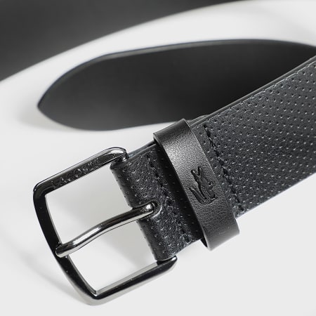 Lacoste - Cinturón De Piel Con Logo Cocodrilo Metal Negro