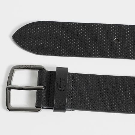 Lacoste - Cinturón De Piel Con Logo Cocodrilo Metal Negro