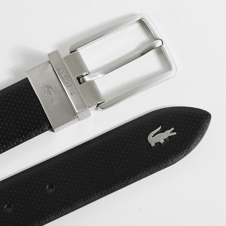 Lacoste - Ceinture en Cuir Réversible Avec Logo Crocodile Metal Noir Bleu Marine