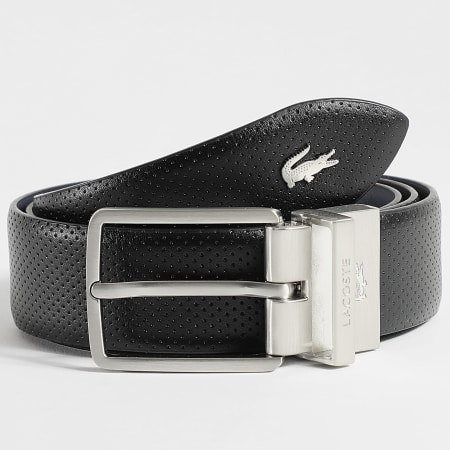 Lacoste - Ceinture en Cuir Réversible Avec Logo Crocodile Metal Noir Bleu Marine