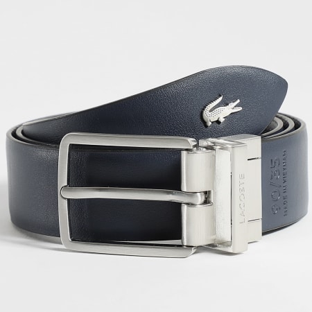 Lacoste - Ceinture en Cuir Réversible Avec Logo Crocodile Metal Noir Bleu Marine