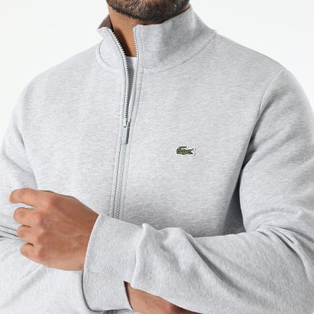 Lacoste - Veste Zippée Logo Brodé Crocodile Gris Chiné