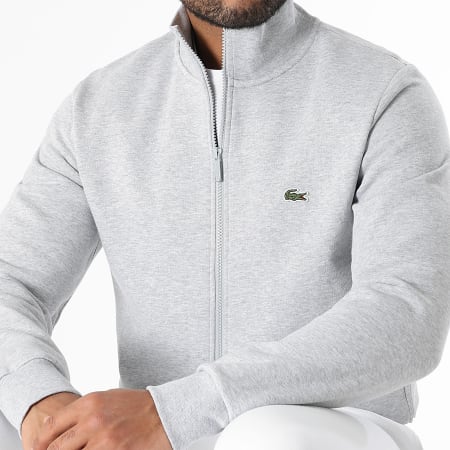 Lacoste - Veste Zippée Logo Brodé Crocodile Gris Chiné