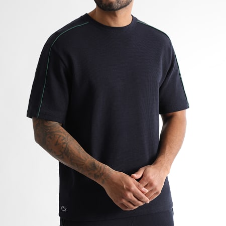 Lacoste - Tee Shirt Oversize Waffle Loungewear Bleu Marine
