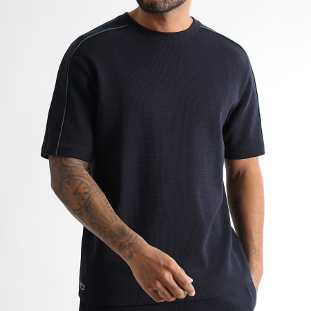 Lacoste - Tee Shirt Oversize Waffle Loungewear Bleu Marine