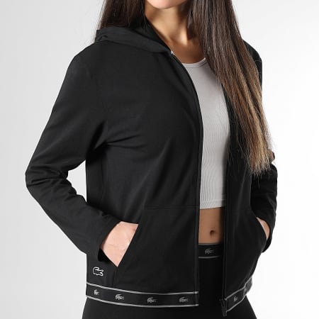 Lacoste - Chaqueta de mujer con capucha y cremallera y logo de cocodrilo Negro