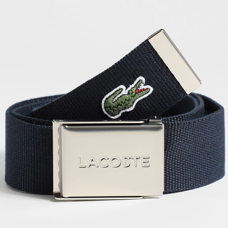 Lacoste - Ceinture Plaque Avec Logo Brodé Crocodile Bleu Marine