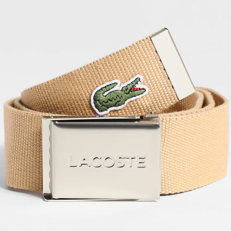 Lacoste - Ceinture Plaque Avec Logo Brodé Crocodile Beige