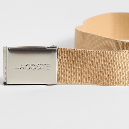 Lacoste - Ceinture Plaque Avec Logo Brodé Crocodile Beige