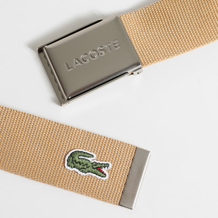 Lacoste - Ceinture Plaque Avec Logo Brodé Crocodile Beige