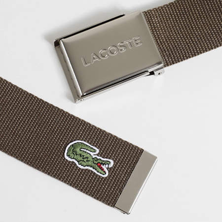 Lacoste - Ceinture Plaque Avec Logo Brodé Crocodile Marron