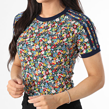 Adidas Originals - Tee Shirt Femme Liberty JC7776 Bleu Marine Rouge Jaune Floral