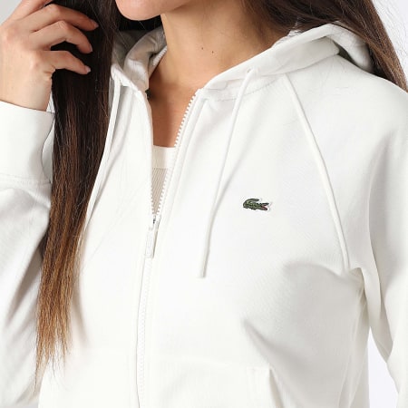 Lacoste - Women's Zip Hoodie Embroidered Crocodile Logo Regular Fit Blanco