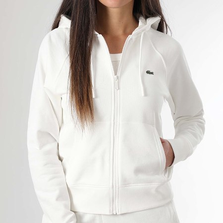 Lacoste - Women's Zip Hoodie Embroidered Crocodile Logo Regular Fit Blanco