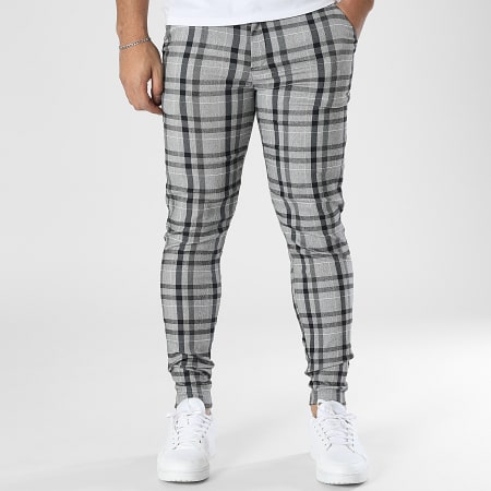 Frilivin - Pantalon A Carreaux Gris Chiné