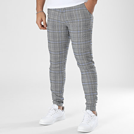 Frilivin - Pantalon A Carreaux Gris Chiné Bleu Roi
