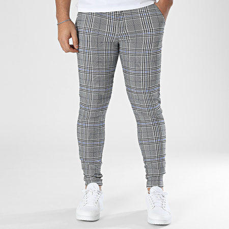 Frilivin - Pantalon A Carreaux Gris Chiné Bleu Roi