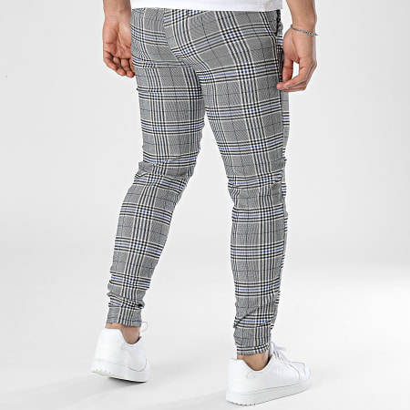 Frilivin - Pantalon A Carreaux Gris Chiné Bleu Roi