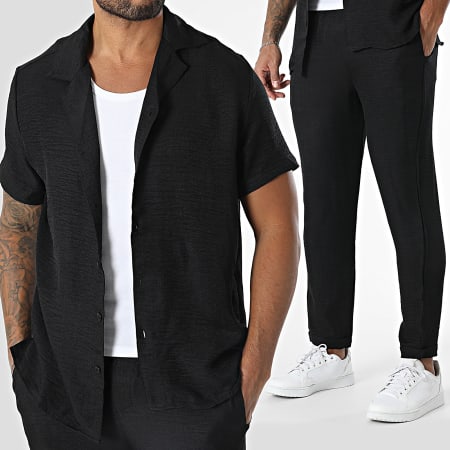 Frilivin - Conjunto negro de camisa de manga corta y pantalón