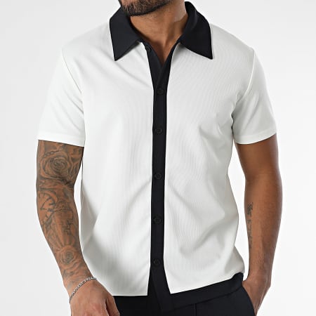 Frilivin - Ensemble Chemise Manches Courtes Et Pantalon Beige Clair Bleu Marine