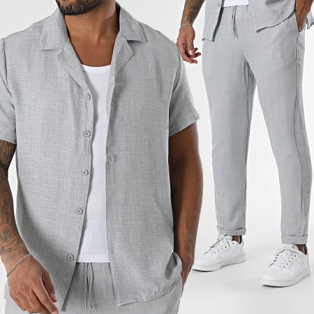 Frilivin - Conjunto de camisa de manga corta y pantalón gris brezo