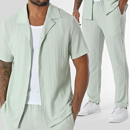 Frilivin - Conjunto de camisa de manga corta y pantalón verde