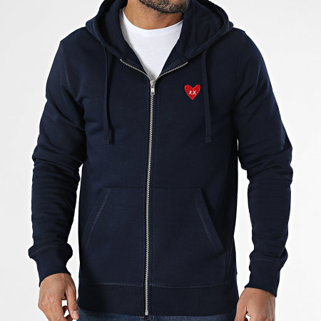 Luxury Lovers - Hoodie Zip-up Red Heart Embroidery Navy Blue - Ryses