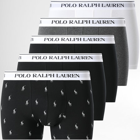 Polo Ralph Lauren - Set van 5 witte antraciet zwarte boxershorts