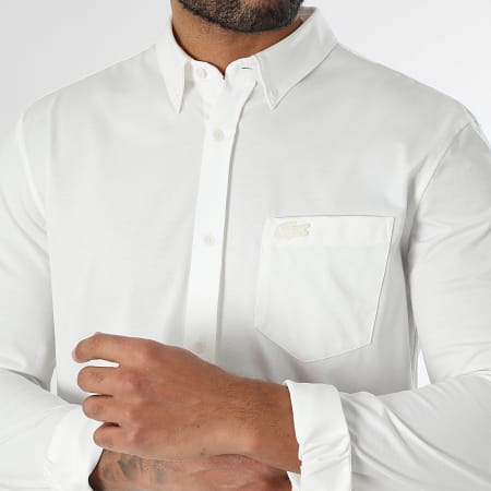 Lacoste - Camisa Manga Larga Bolsillo Logo Cocodrilo Bordado Regular Fit Blanco