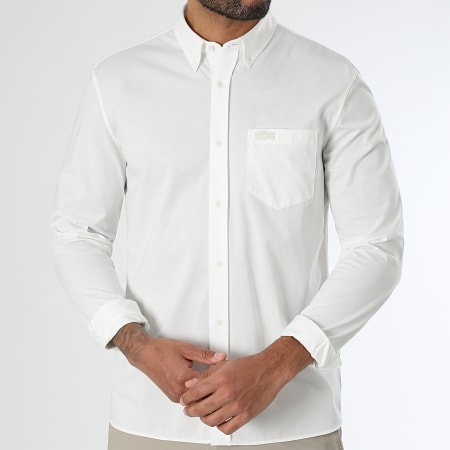 Lacoste - Camisa Manga Larga Bolsillo Logo Cocodrilo Bordado Regular Fit Blanco