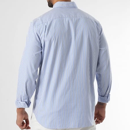 Lacoste - Chemise Manches Longues A Rayures Logo Brodé Crocodile Regular Fit Bleu Clair Blanc