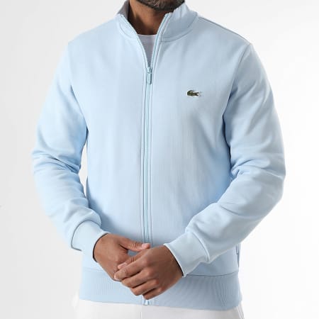 Lacoste - Veste Zippée Logo Brodé Crocodile Bleu Clair