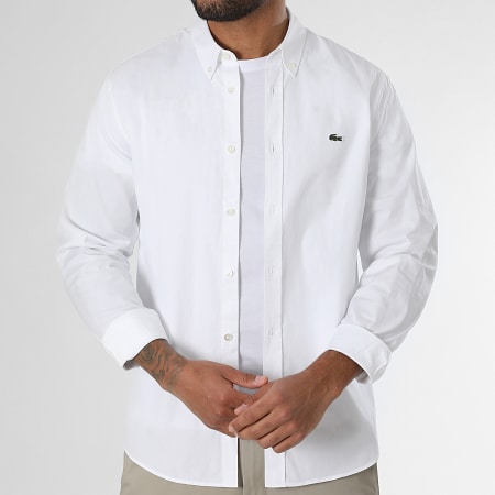Lacoste - Camisa Manga Larga Logo Cocodrilo Bordado Blanco
