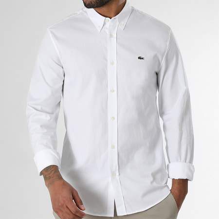 Lacoste - Camisa Manga Larga Logo Cocodrilo Bordado Blanco