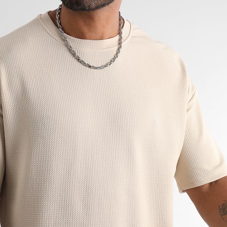 LBO - Relaxed Textured Waffle 1827 Beige Large T-shirt en Joggingbroek Set