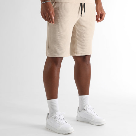 LBO - Relaxed Textured Waffle 1827 Beige Large T-shirt en Joggingbroek Set