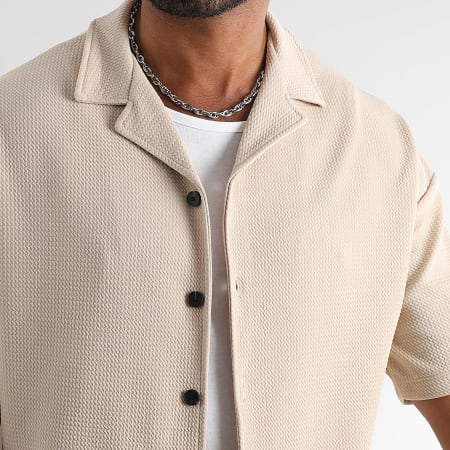 LBO - Conjunto de camisa de manga corta y pantalón ancho Waffle 1833 Beige
