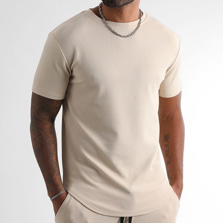 LBO - Waffle 1838 Set di pantaloni e maglietta con texture beige chiaro