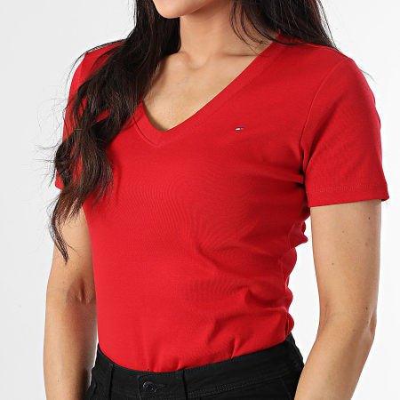 Tommy Hilfiger - Tee Shirt Col V Femme New Slim Cody 0584 Rouge